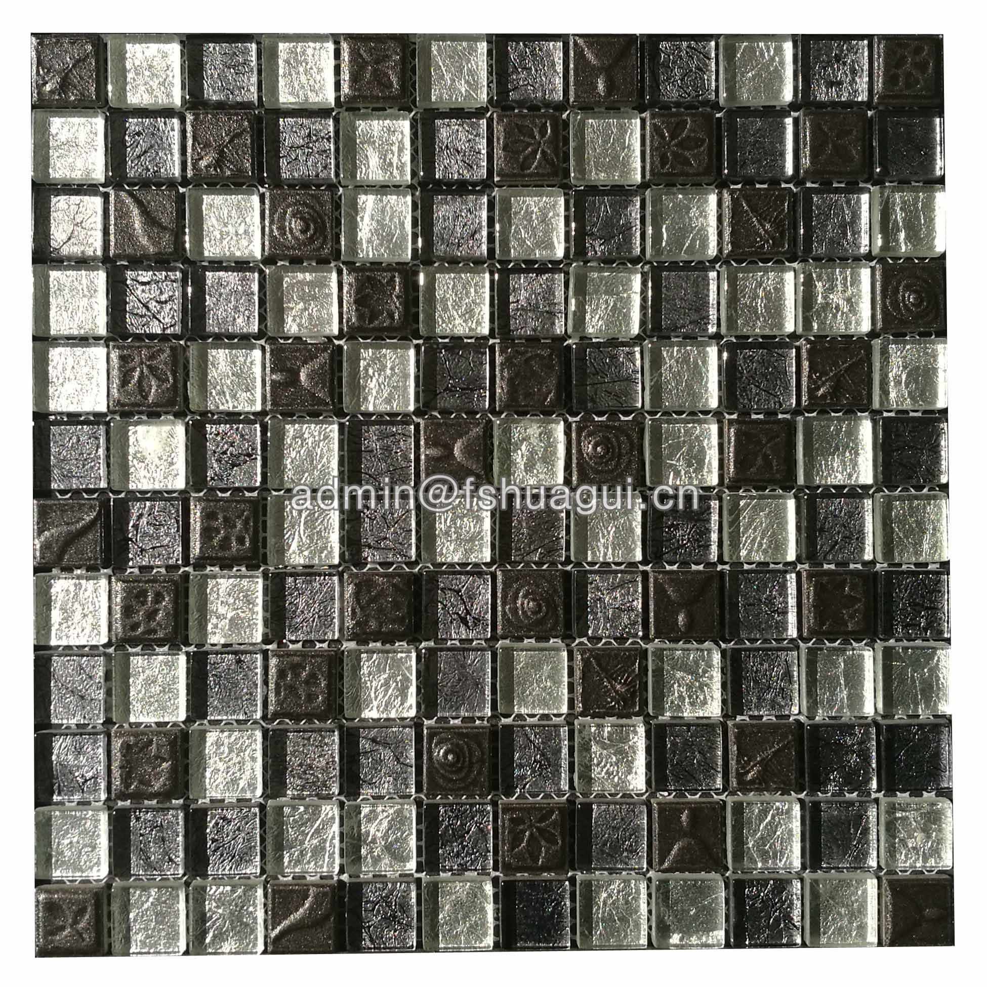 Huagui Luxury Black Resin Mixed Foil Glass Crystal Mosaic Kitchen Bathroom Tile GLASS MOSAIC TILE image115