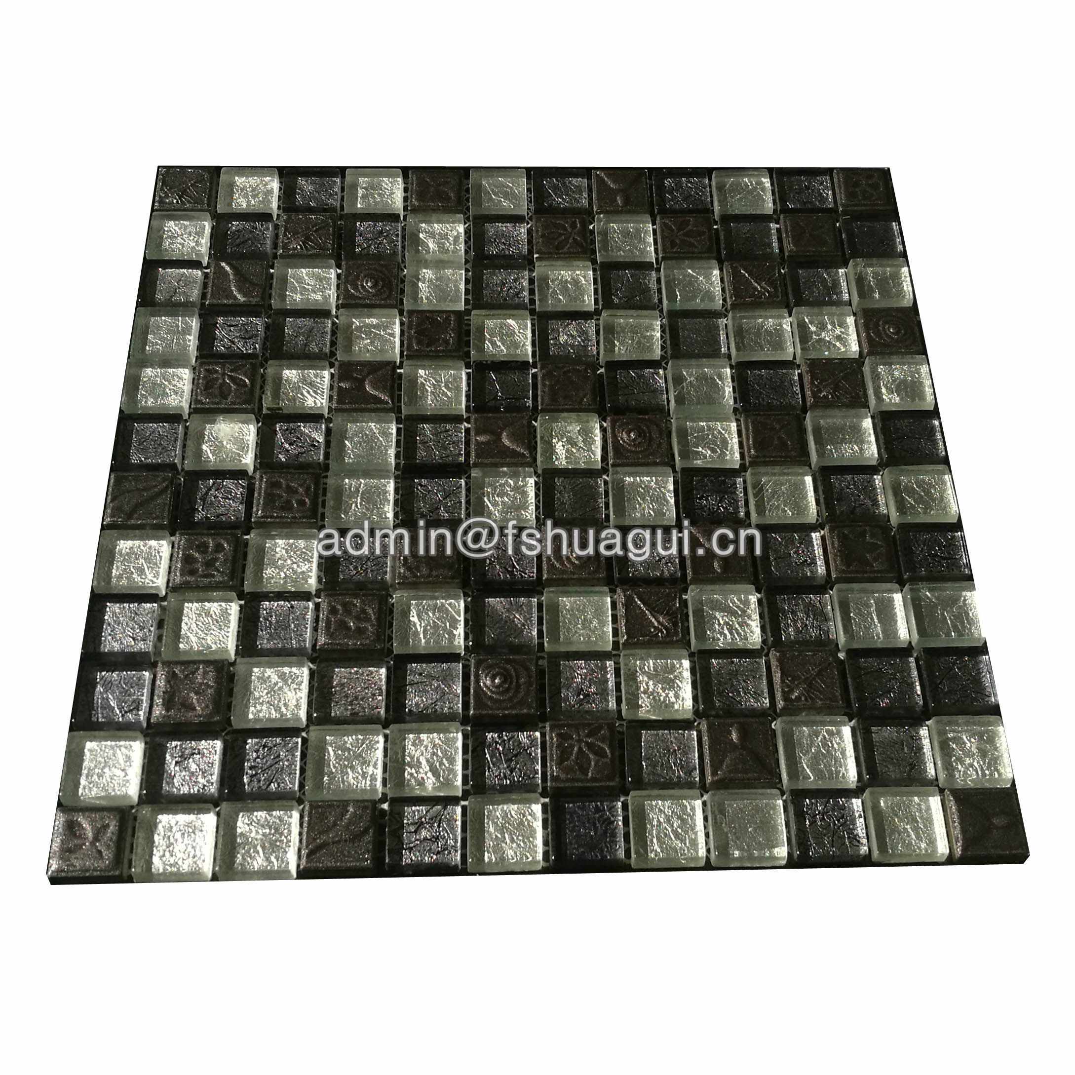 Huagui Luxury Black Resin Mixed Foil Glass Crystal Mosaic Kitchen Bathroom Tile GLASS MOSAIC TILE image115