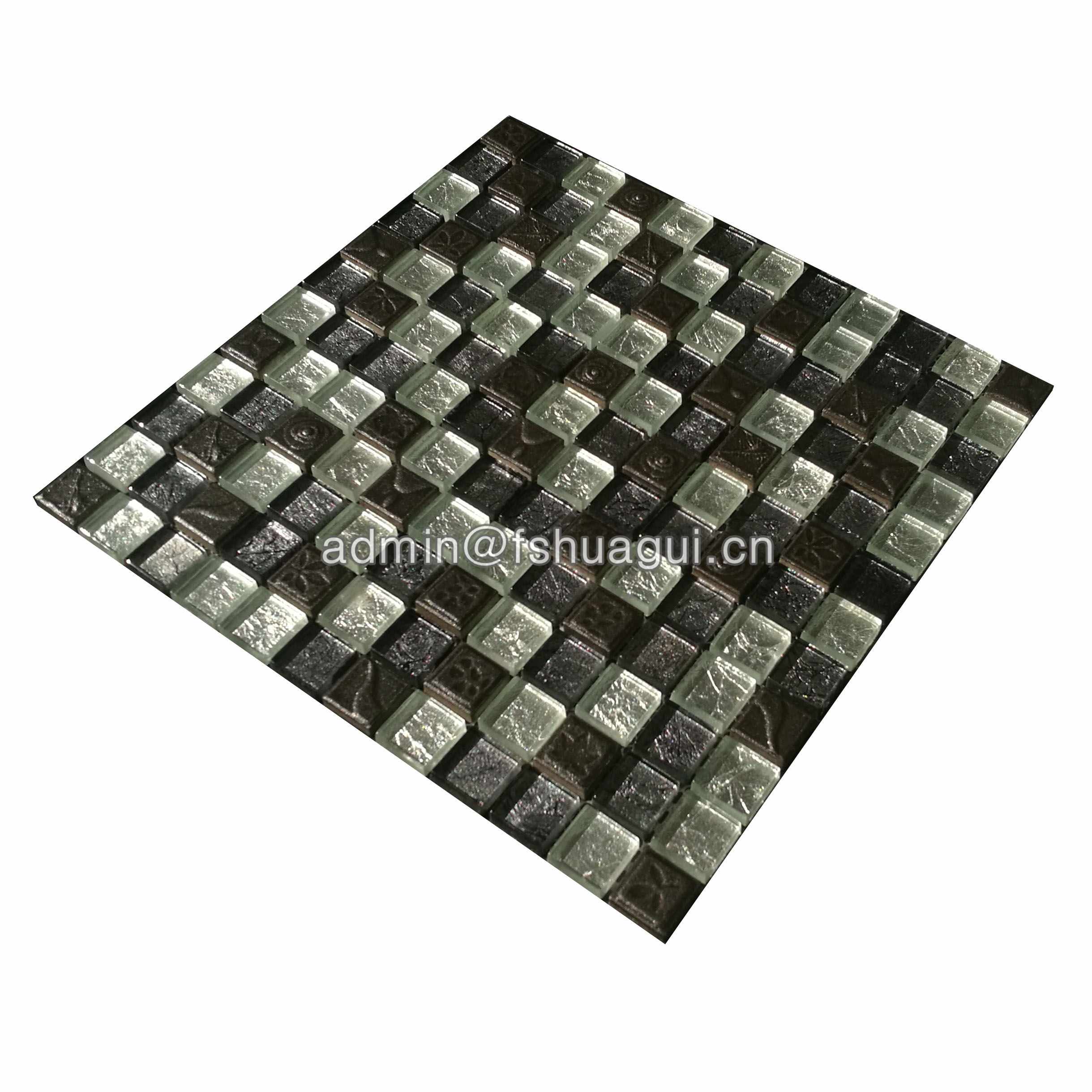 Huagui Luxury Black Resin Mixed Foil Glass Crystal Mosaic Kitchen Bathroom Tile GLASS MOSAIC TILE image115