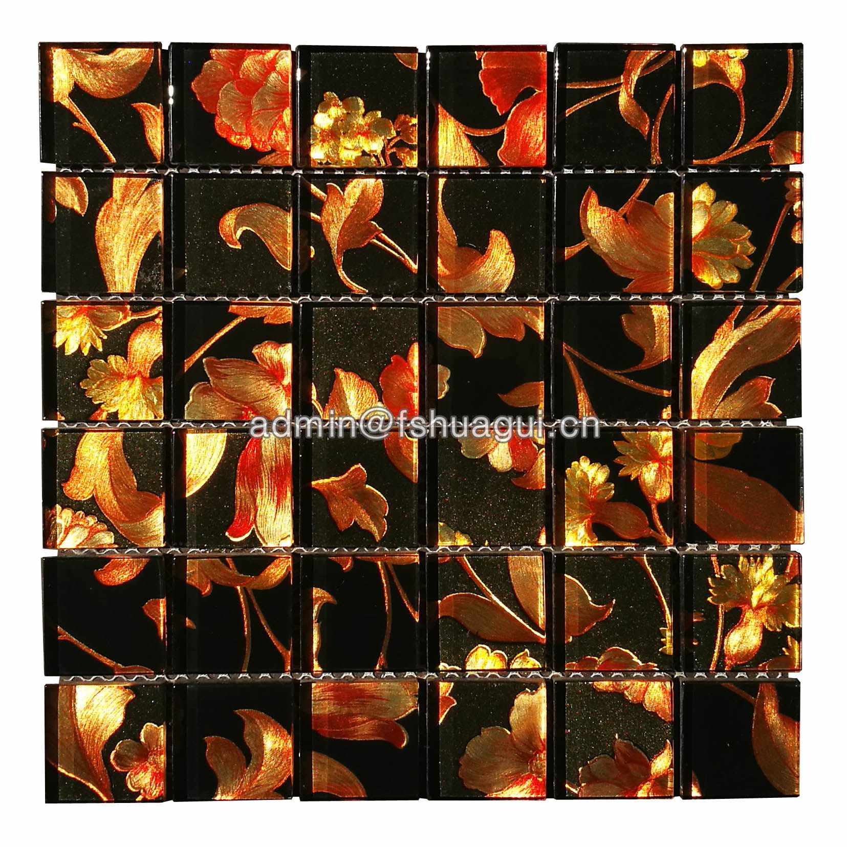 Huagui Glass mosaic tile black and gold crystal backsplash plated mosaic wall tile desgin GLASS MOSAIC TILE image111