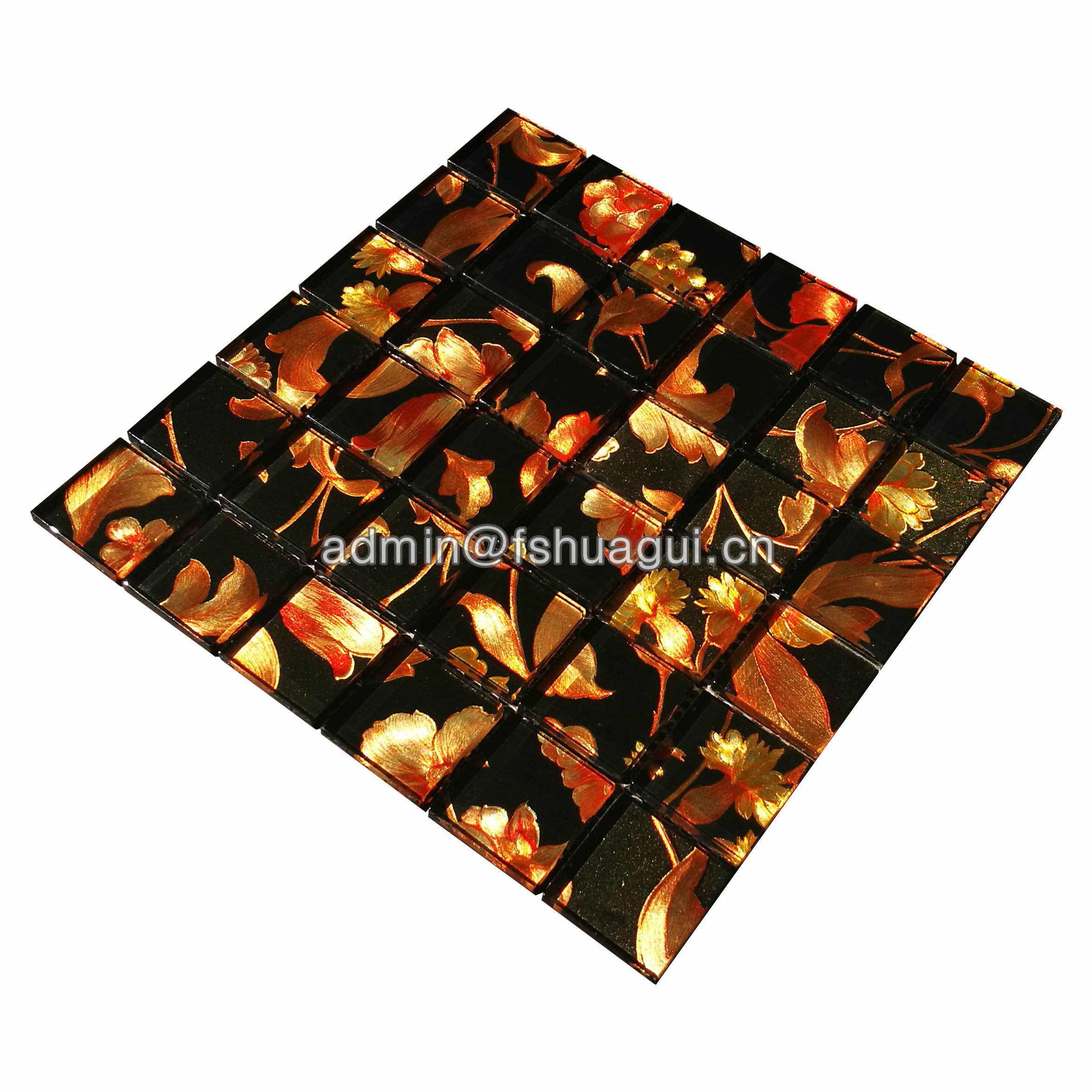 Huagui Glass mosaic tile black and gold crystal backsplash plated mosaic wall tile desgin GLASS MOSAIC TILE image111
