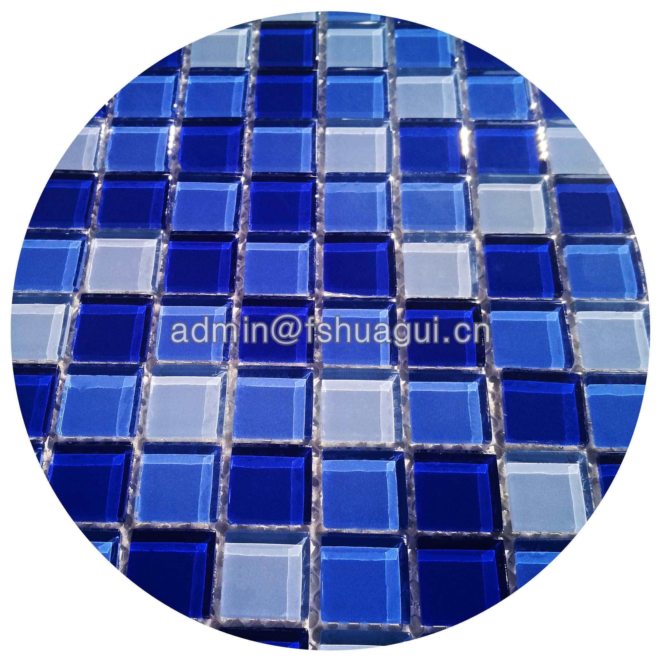 Huagui Blue Color Mixed For Swimming Pool Crystal Glass Mosaic Tile HG-BLUEMIX GLASS MOSAIC TILE image66