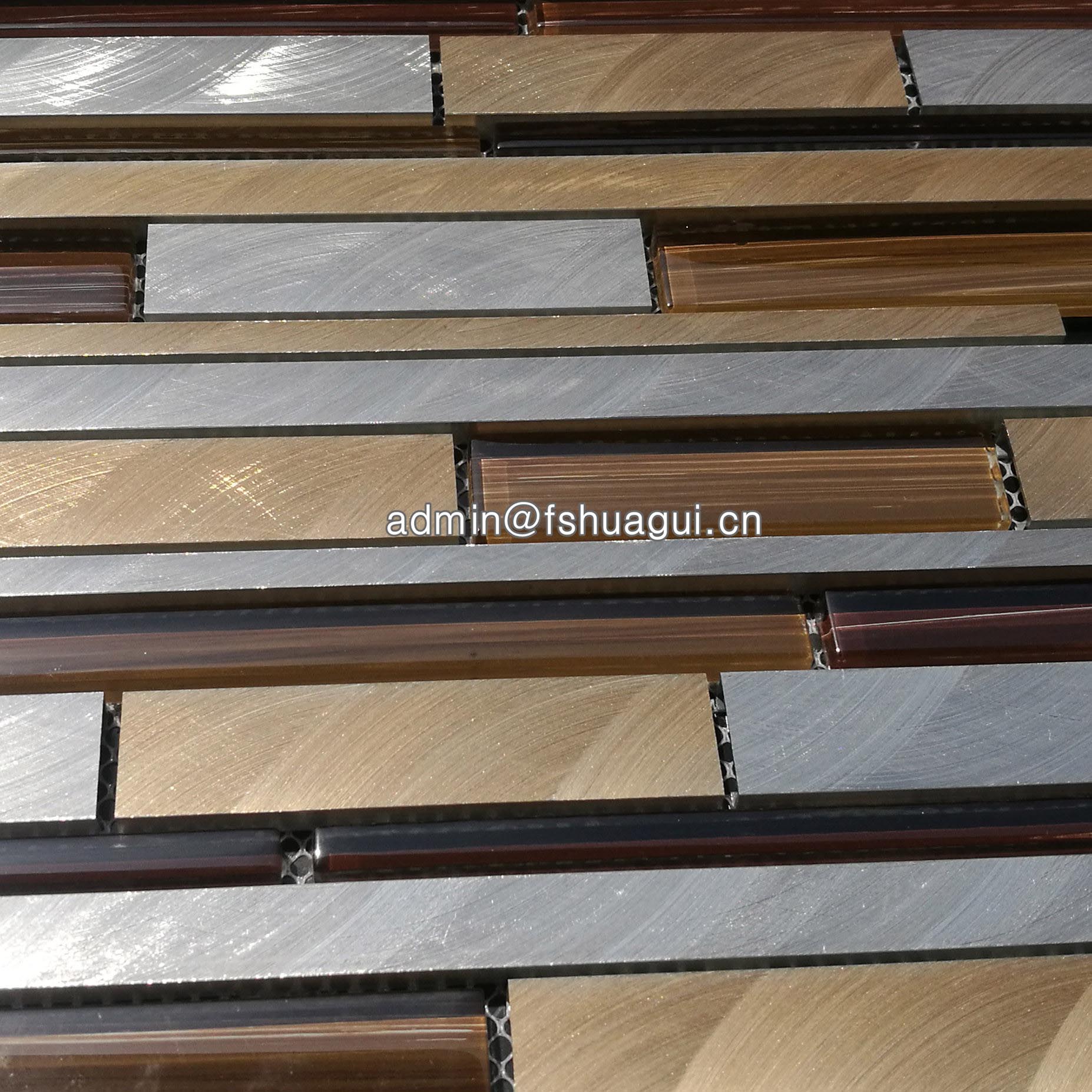 Huagui Brushed golden silver aluminium metal mosaic tiles UK HG-WJ414 METAL MOSAIC TILE image2