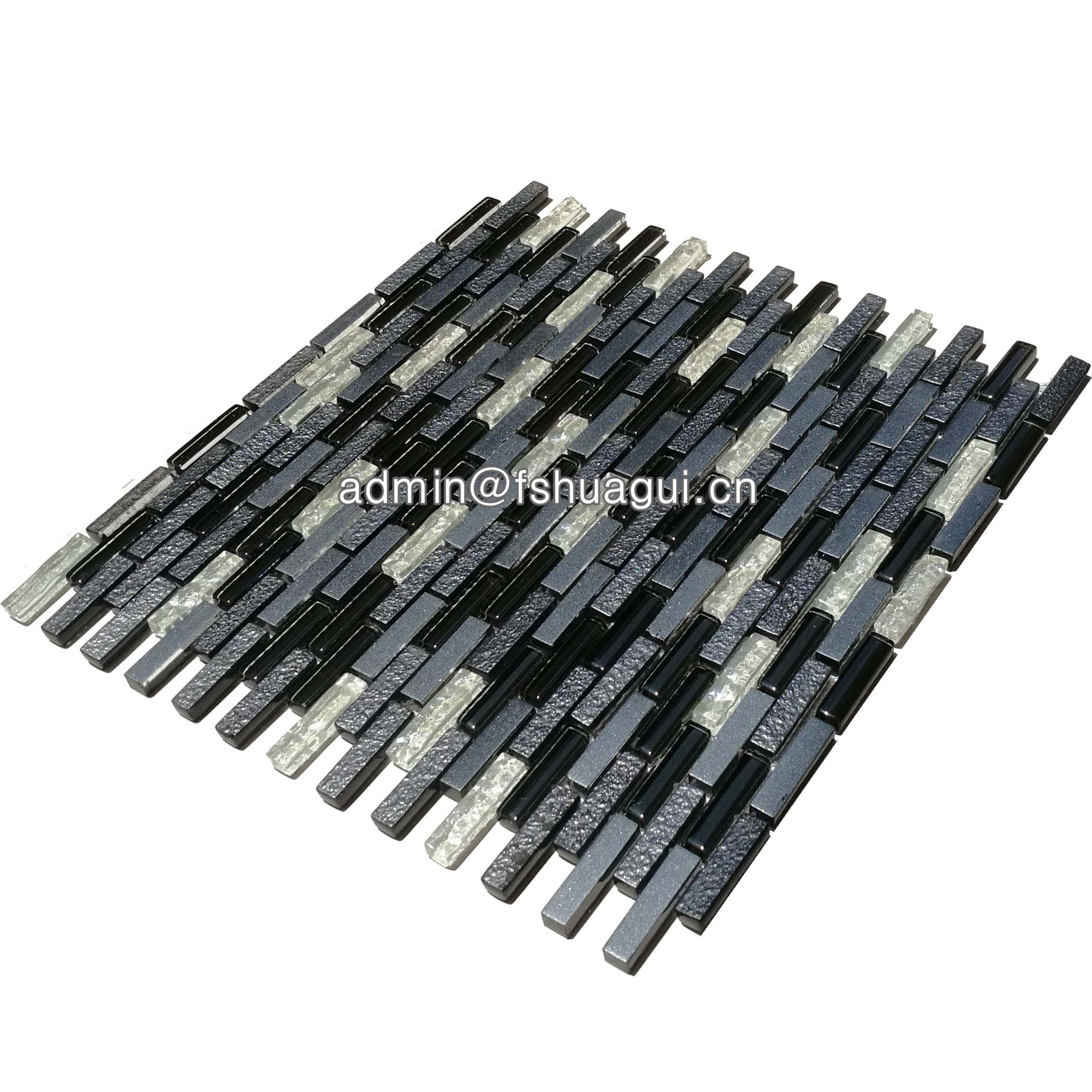 Huagui Glossy and matte black modern brick glass mosaic HG-WJ424 GLASS MOSAIC TILE image20