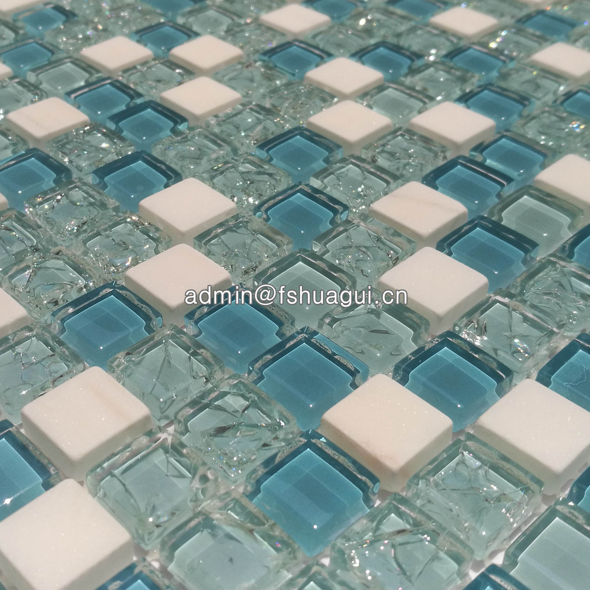 Huagui Tiffany blue crackle glass and white stone mosaic HG-815901 STONE MOSAIC TILE image1