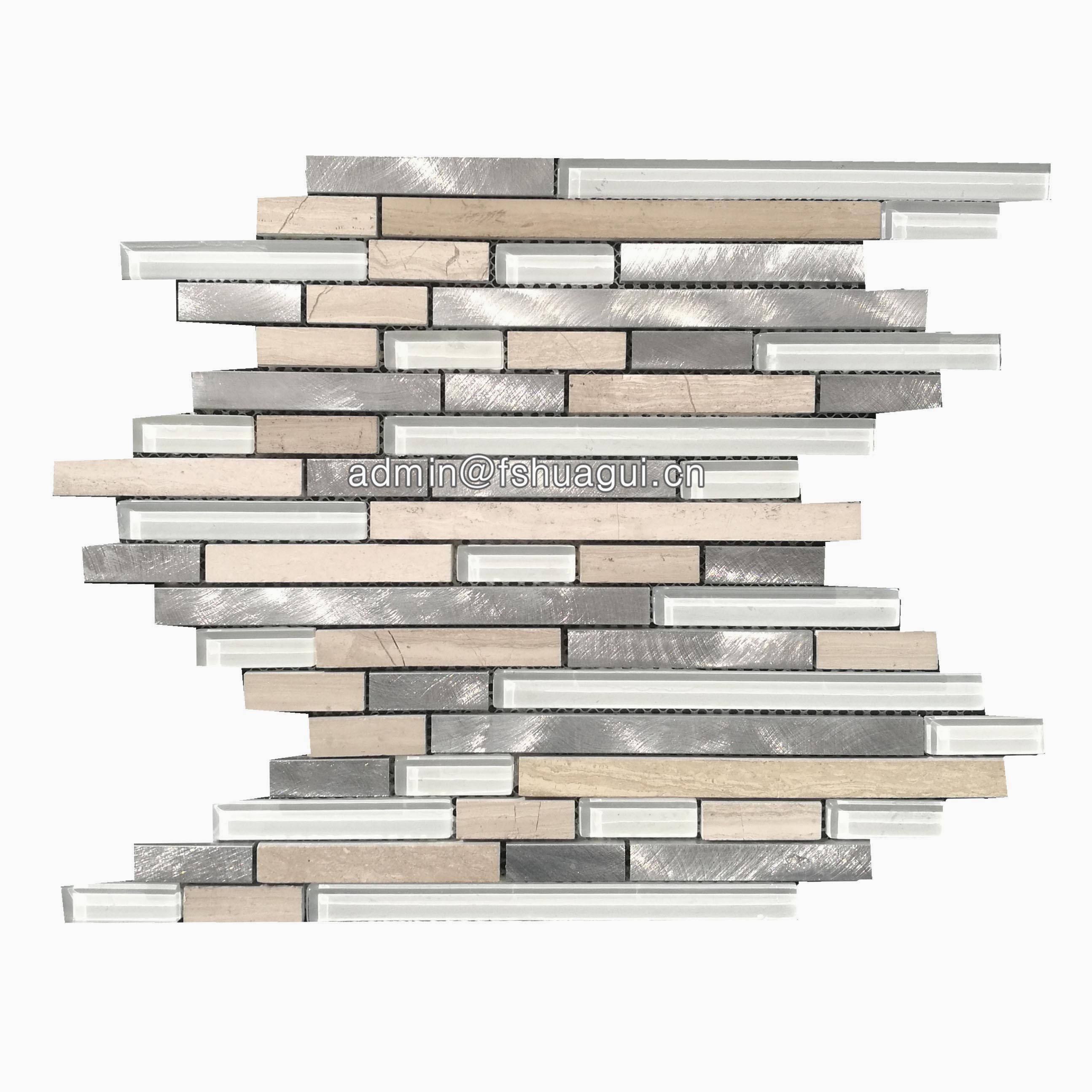 Huagui Linear white glass stone metal tile mosaic HG-WJ408 GLASS MOSAIC TILE image25