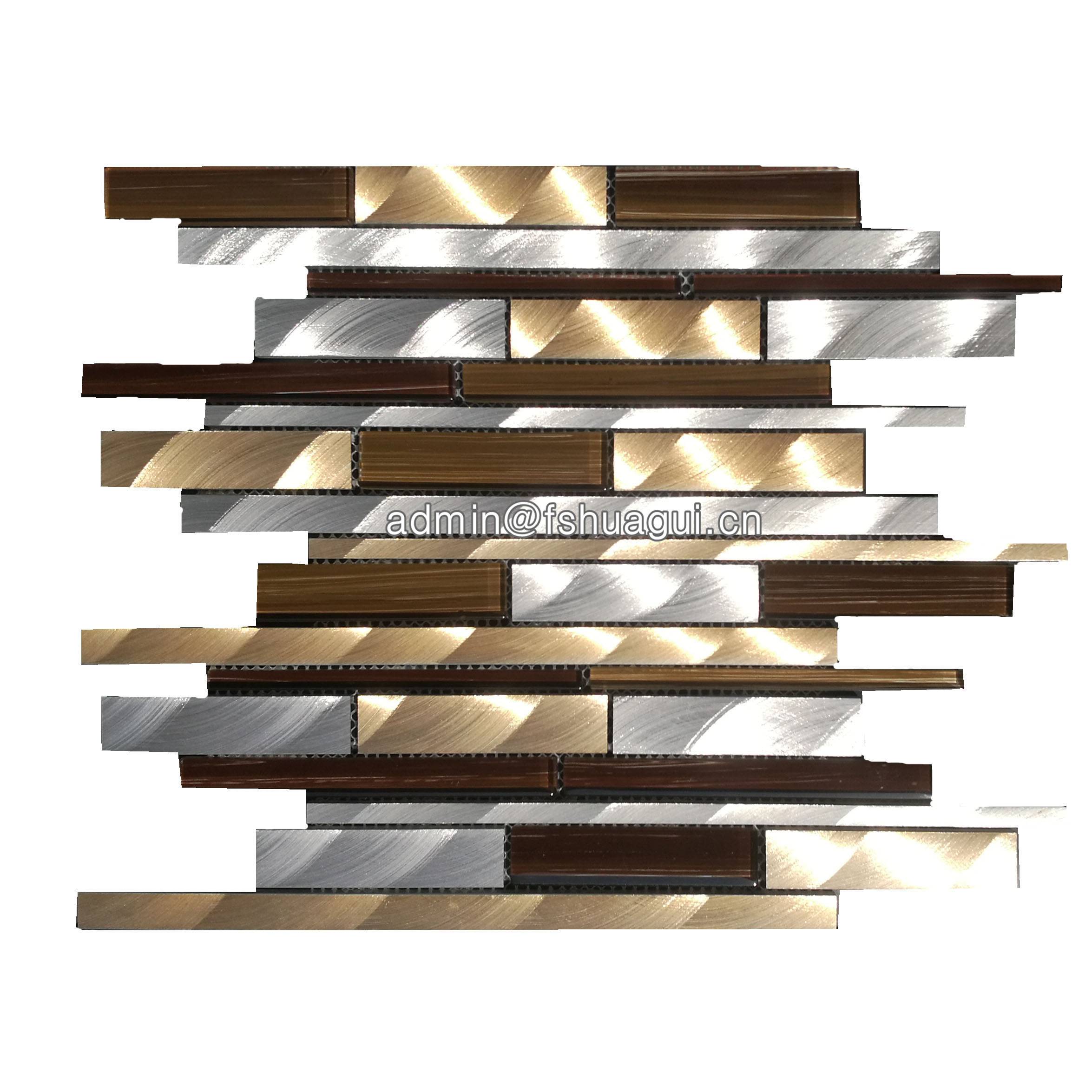 Huagui Brushed golden silver aluminium metal mosaic tiles UK HG-WJ414 METAL MOSAIC TILE image2