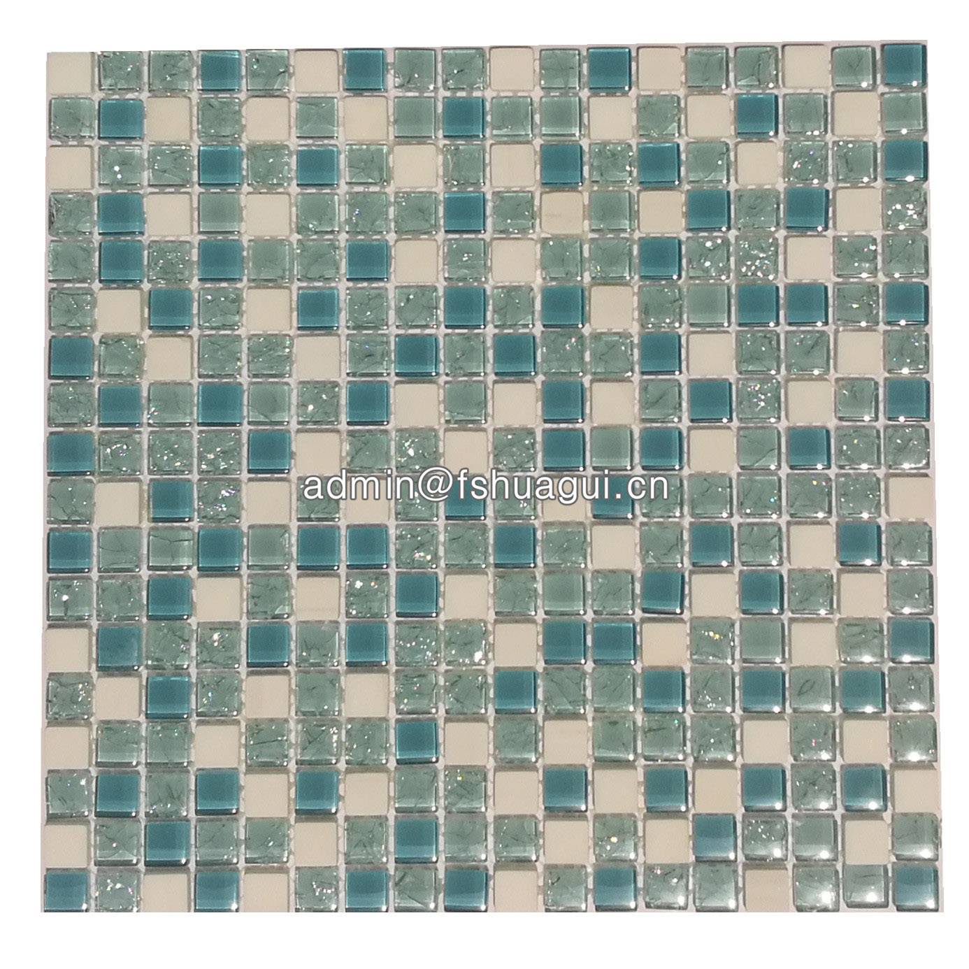 Huagui Tiffany blue crackle glass and white stone mosaic HG-815901 STONE MOSAIC TILE image1